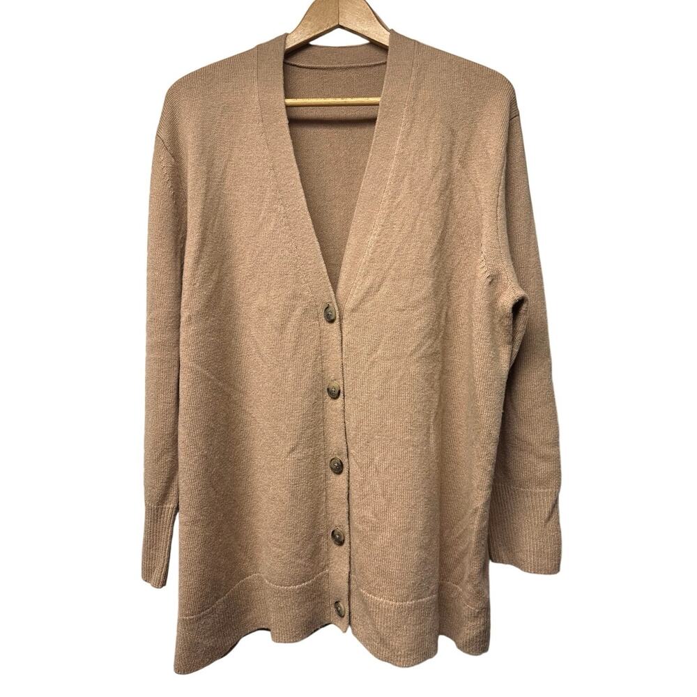 REISS Womens Large Kelis Wool Cashmere Cardigan Sweater Beige Oversized Neutral